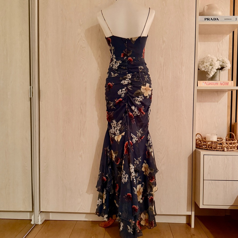 NICHOLAS Floral Print tiered ruffle maxi Dress in slate blue size 4 - Picture 4 of 11